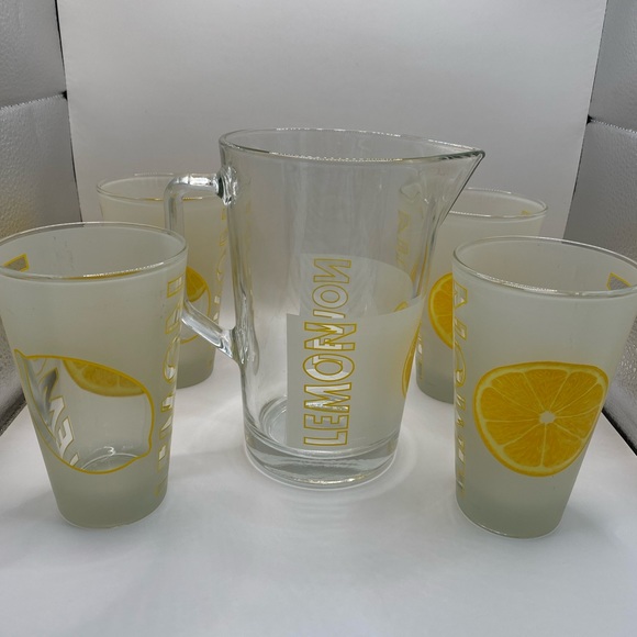 Cervé Italian frosted glass lemonade pitcher + 4 glasses. Vintage. EUC. - Picture 4 of 13